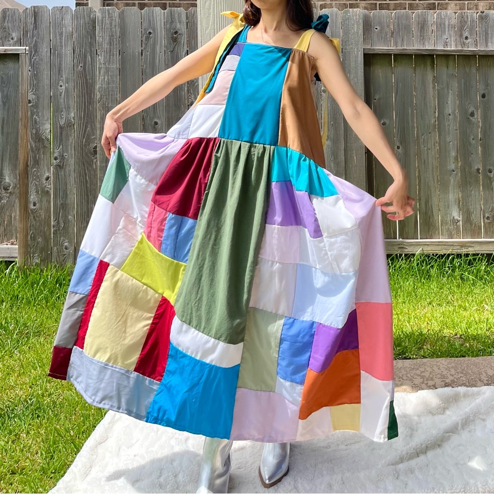 Handmade Quilted Patchwork Colorblock Dress SKU 07075